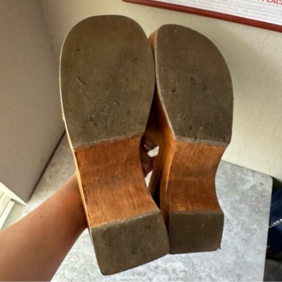 No Boundaries Y2K 90's Wood Chunky Sugar Pie Platform Patchwork Heels size 10 - Picture 6 of 11